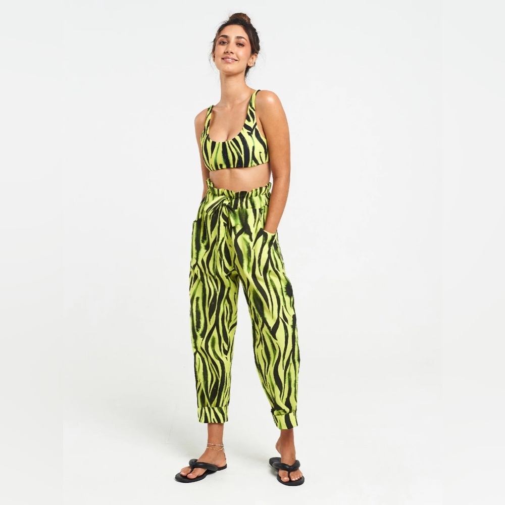 Sigal / Neon Zebra Paper Bag Linen Blend Pants Small S